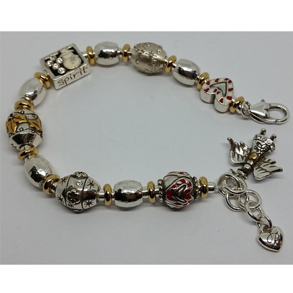 BRIGHTON Christmas winter festive beaded slider charm bracelet silver plated.